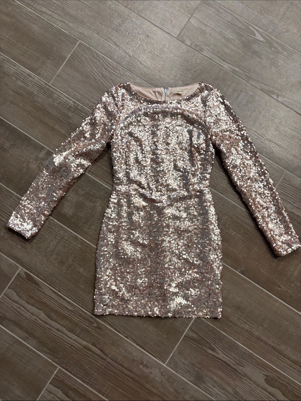 Rose Gold Sequin Long-Sleeve Party Dress